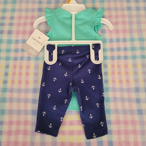 CARTER'S ♡ Navy|Green|Yellow Seahorse-Anchor-💕's DADDY'S CUTIE 2pc Outfit NB - Picture 6 of 8